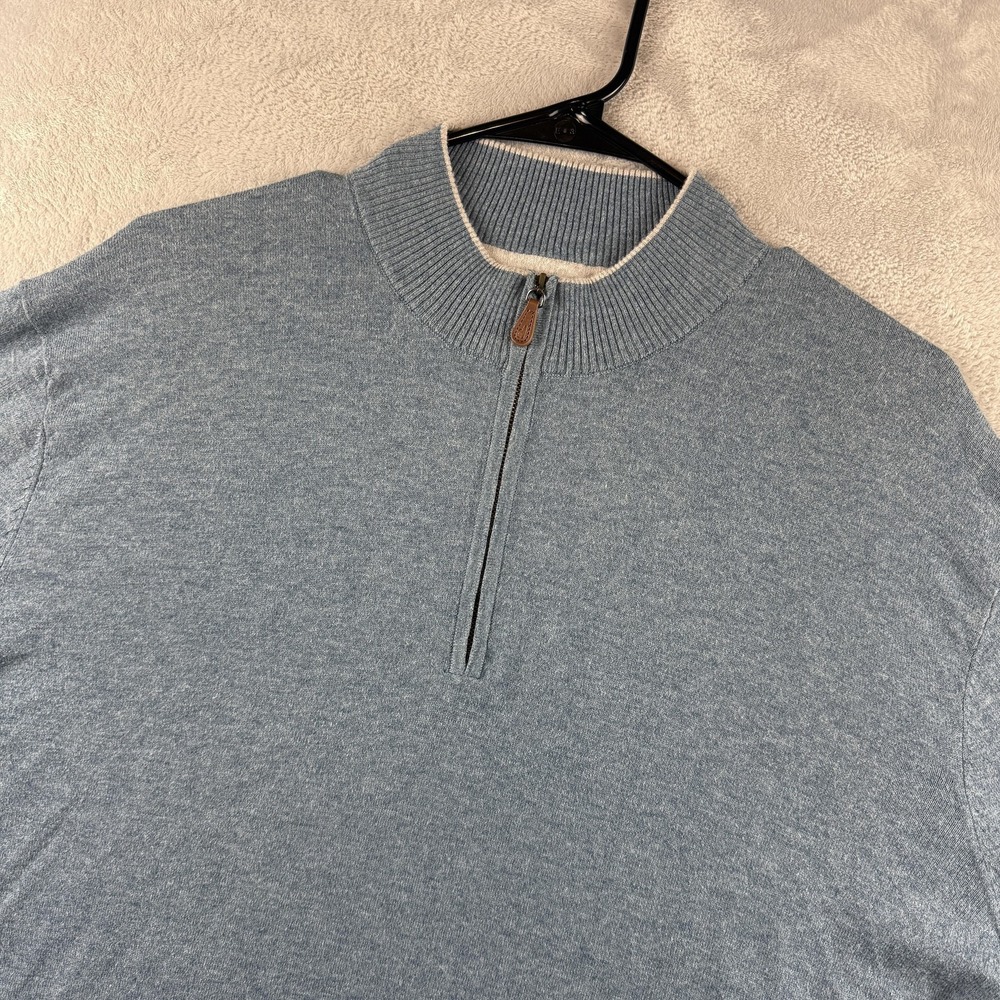 Johnnie-O Sweater Mens Large Blue Quarter Zip Mock Neck Silk Blend Knit